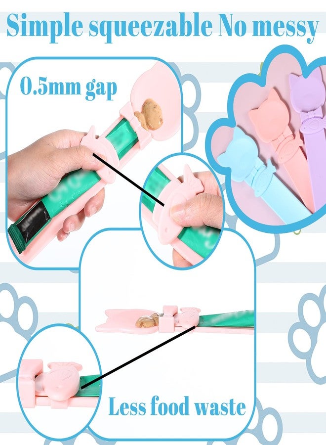 KFHENSOMR 3 Pcs Cat Treat Spoon Squeeze, Cute Sliding Pet Strip Feeder Spoon, Multi-Function Lickable Wet Food Dispenser for Liquid Snack Puree Pet Supplies (3 Colors) - Image 3